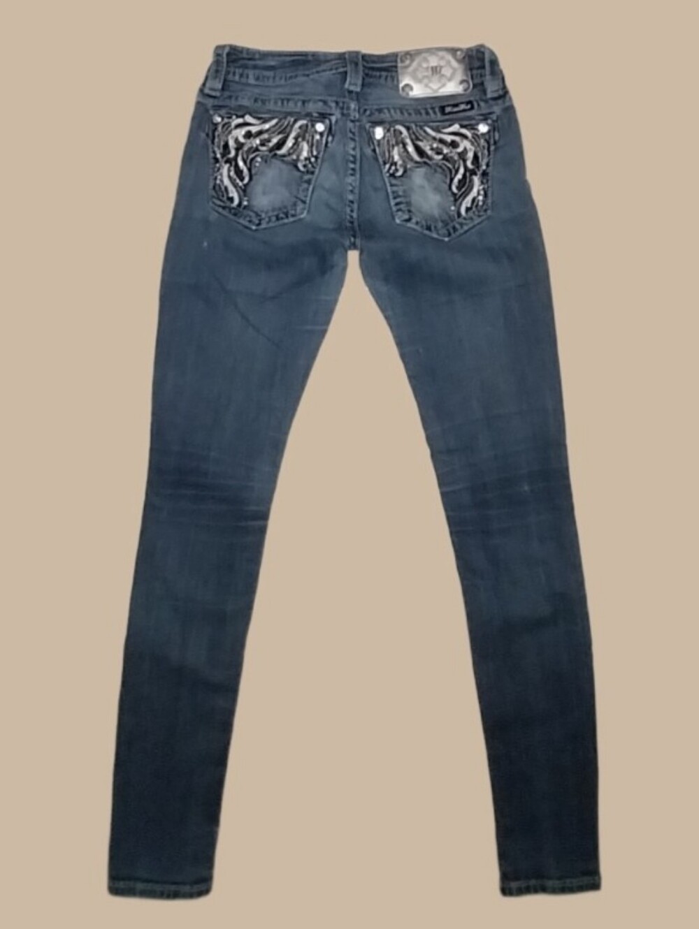 Miss Me Signature Skinny Distressed Blue Stretch Denim Jeans Sz 27. Juniors